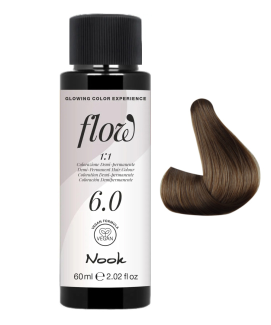 NOOK Краска для волос FLOW demi-permanent hair colour, тон 6.0 (темно русый), 60мл (2)