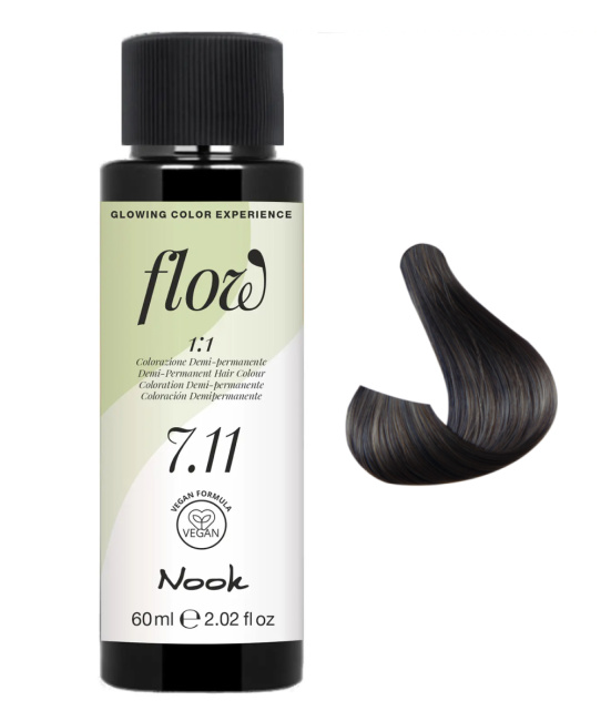 NOOK Краска для волос FLOW demi-permanent hair colour, тон 7.11 (русый интенсивный пепельный), 60мл (2)