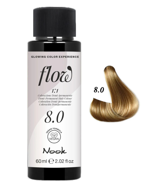NOOK Краска для волос FLOW demi-permanent hair colour, тон 8.0 (светло русый), 60мл (2)