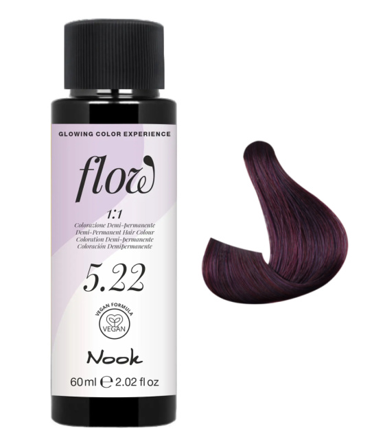 NOOK Краска для волос FLOW demi-permanent hair colour, тон 5.22 (шатен интенсивно-фиолетовый), 60мл (2)
