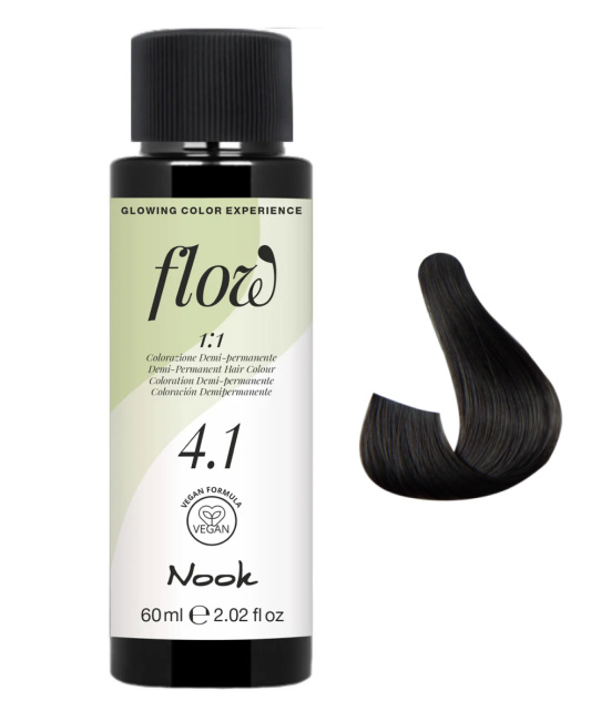 NOOK Краска для волос FLOW demi-permanent hair colour, тон 4.1 (темный шатен пепельный), 60мл (2)