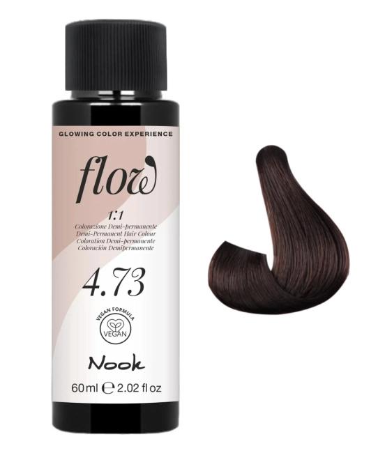 NOOK Краска для волос FLOW demi-permanent hair colour, тон 4.73 (шатен коричнево-золотистый), 60мл (2)