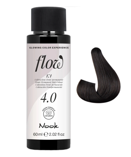NOOK Краска для волос FLOW demi-permanent hair colour, тон 4.0 (темный шатен), 60мл (2)