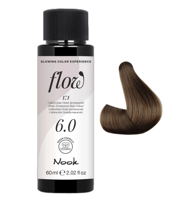NOOK Краска для волос FLOW demi-permanent hair colour, тон 6.0 (темно русый), 60мл (2)