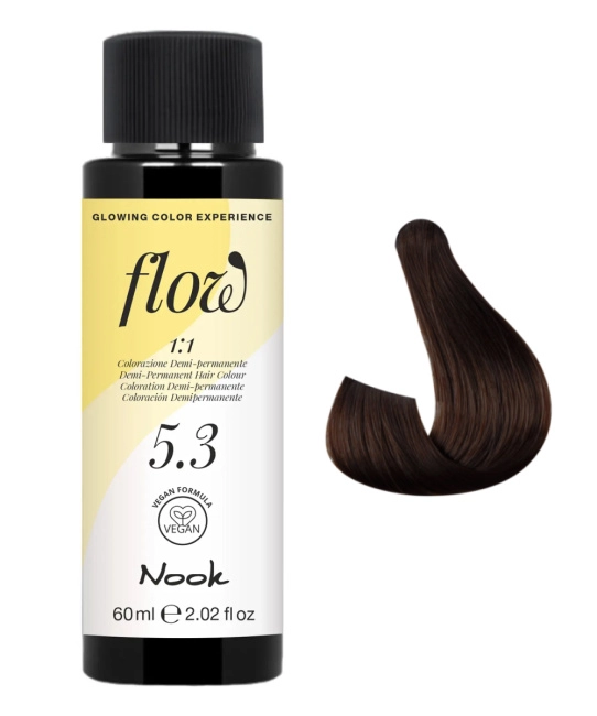 NOOK Краска для волос FLOW demi-permanent hair colour, тон 5.3 (светлый шатен золотистый), 60мл (2)